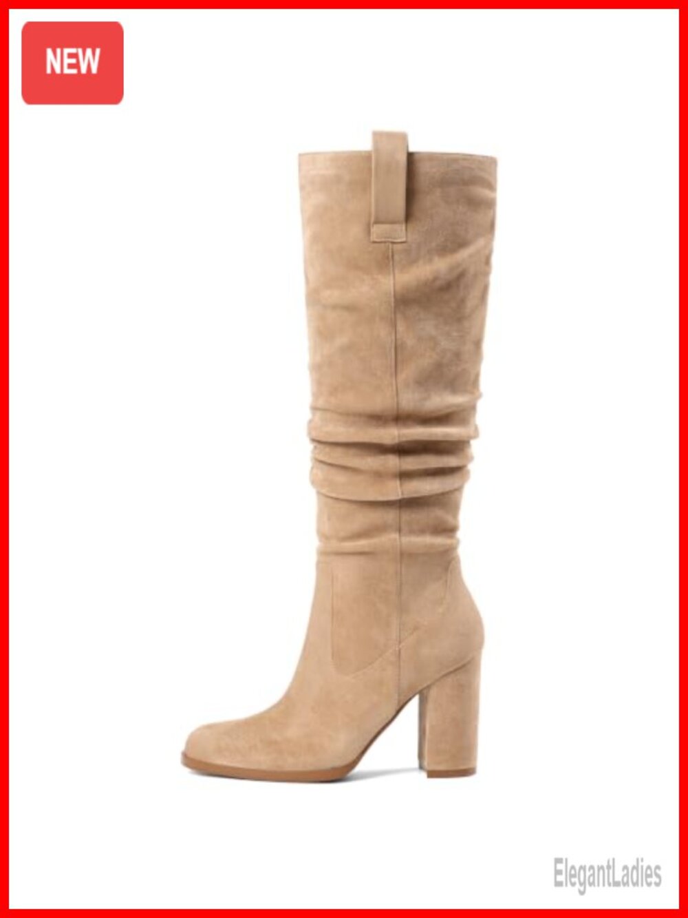 Faux Suede Knee High Boots Chunky Block Heel Slouch Tall Dress Boots
